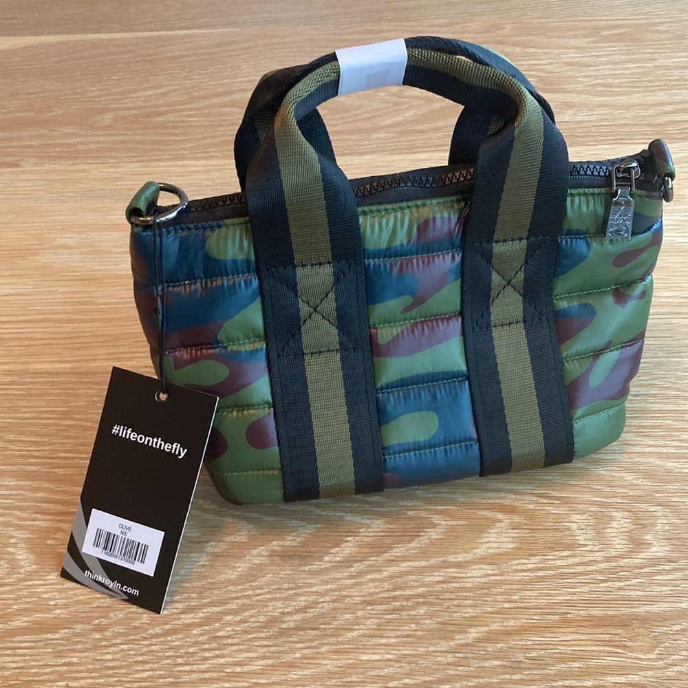 NWT Think Royln Lil Mama Bag olive jacquard textile, 10”W X 6”H X 3”